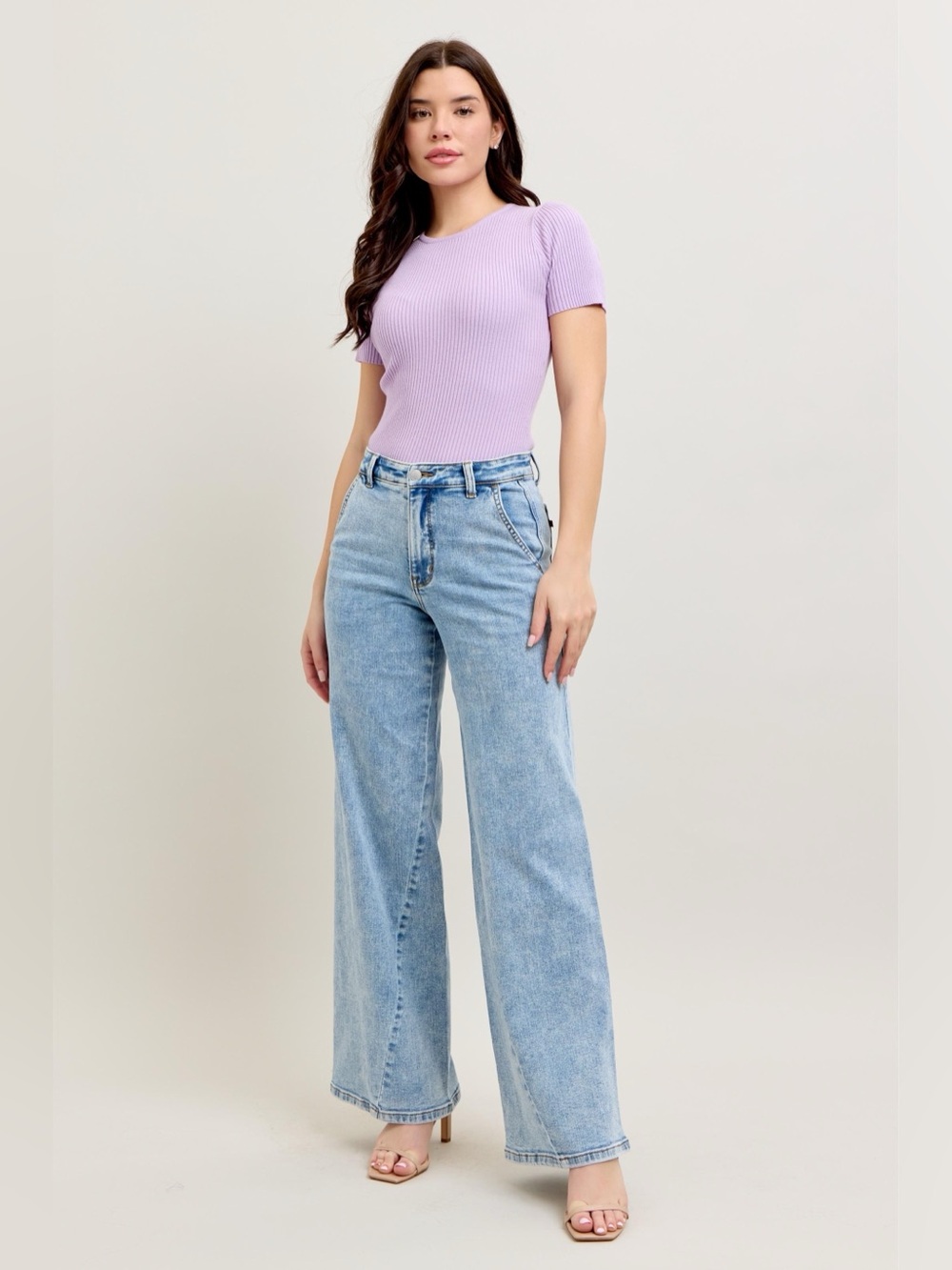 Judy Blue High Waist Wide Leg Jeans with Skewed Inseam | Light Wash | 🛍️